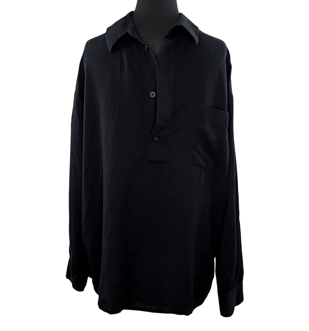 ZARA Black Men's Popover Shirt Size Collared Curved Hem Drop Shoulder X-Large XL